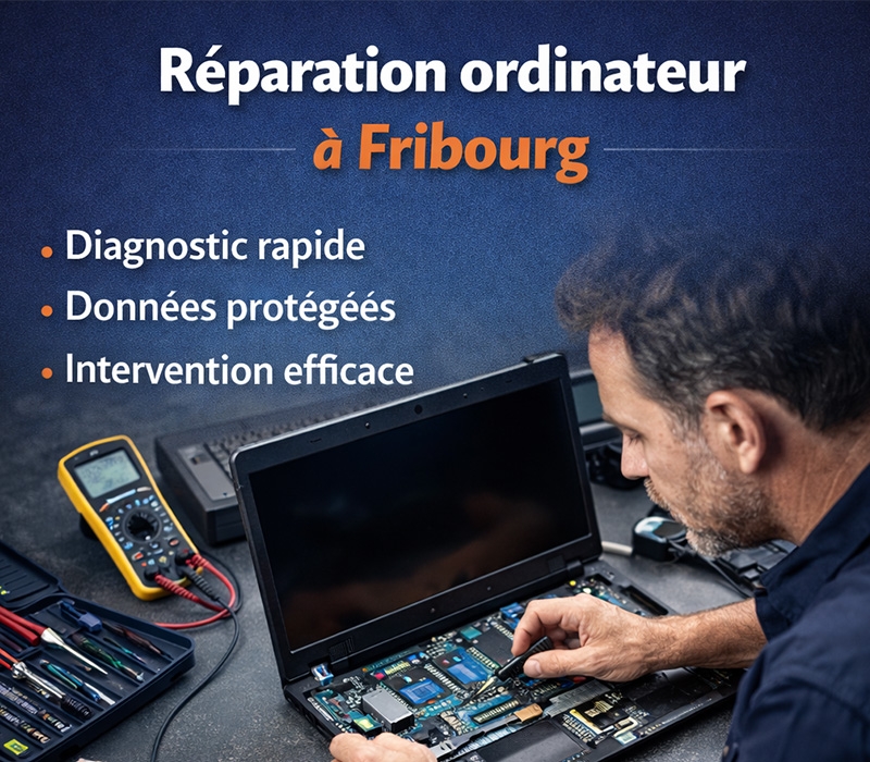 Diagnostic et réparation d’ordinateur portable à Fribourg.